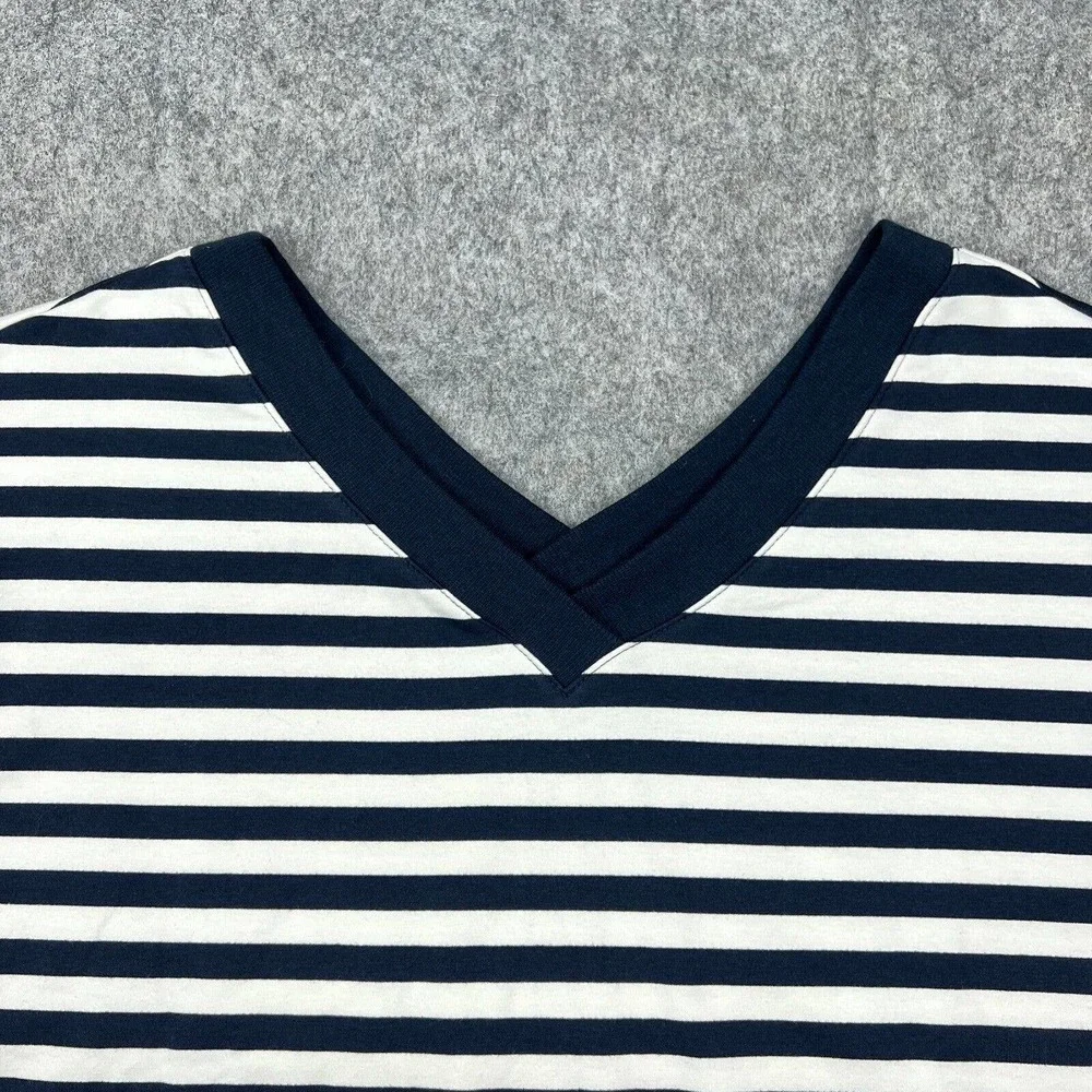 J Jill Sweater Womens Extra Large Petite‎ Blue Striped Long Sleeve V Neck Knit